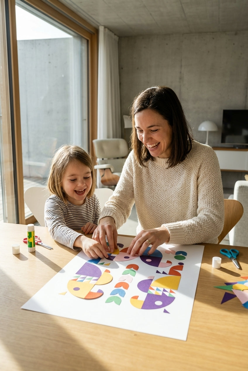 Mama und Tochter erstellen selbst ein modernes Kunstwerk