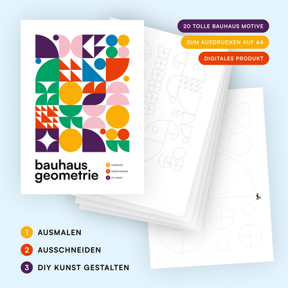 Bauhaus Geometrie Malvorlagen · DIY Bauhaus Poster gestalten · DIN A4 zum Ausdrucken