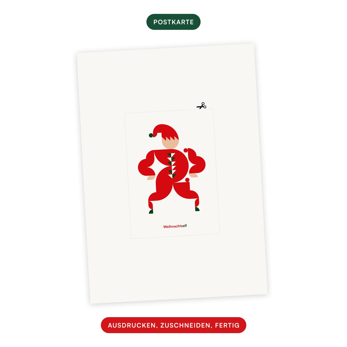 Weihnachtself · Last Minute Weihnachtskarte zum Ausdrucken